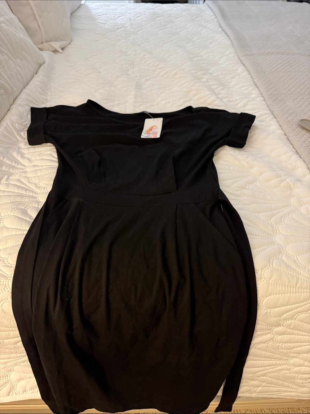 Black Short-Sleeve Tulip Hem Midi Dress